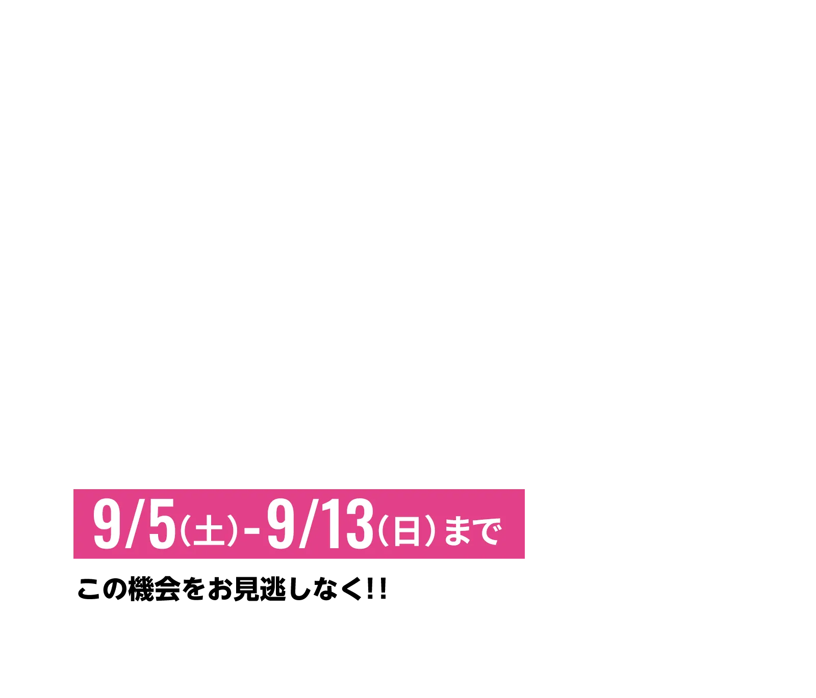 9/5（土）ー9/13（日）まで　この機会をお見逃しなく！！